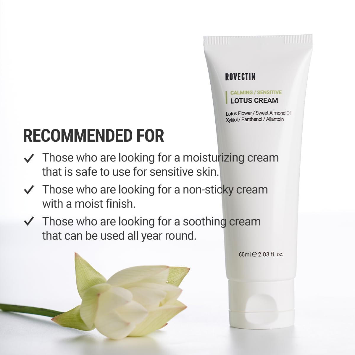 ROVECTIN Calming Lotus Cream - Lightweight Hydrating & Soothing Moisturizer Face Cream for Sensitive Skin | 75% Lotus Water Extract & Niacinamide Beauty & Personal Care ROVECTIN