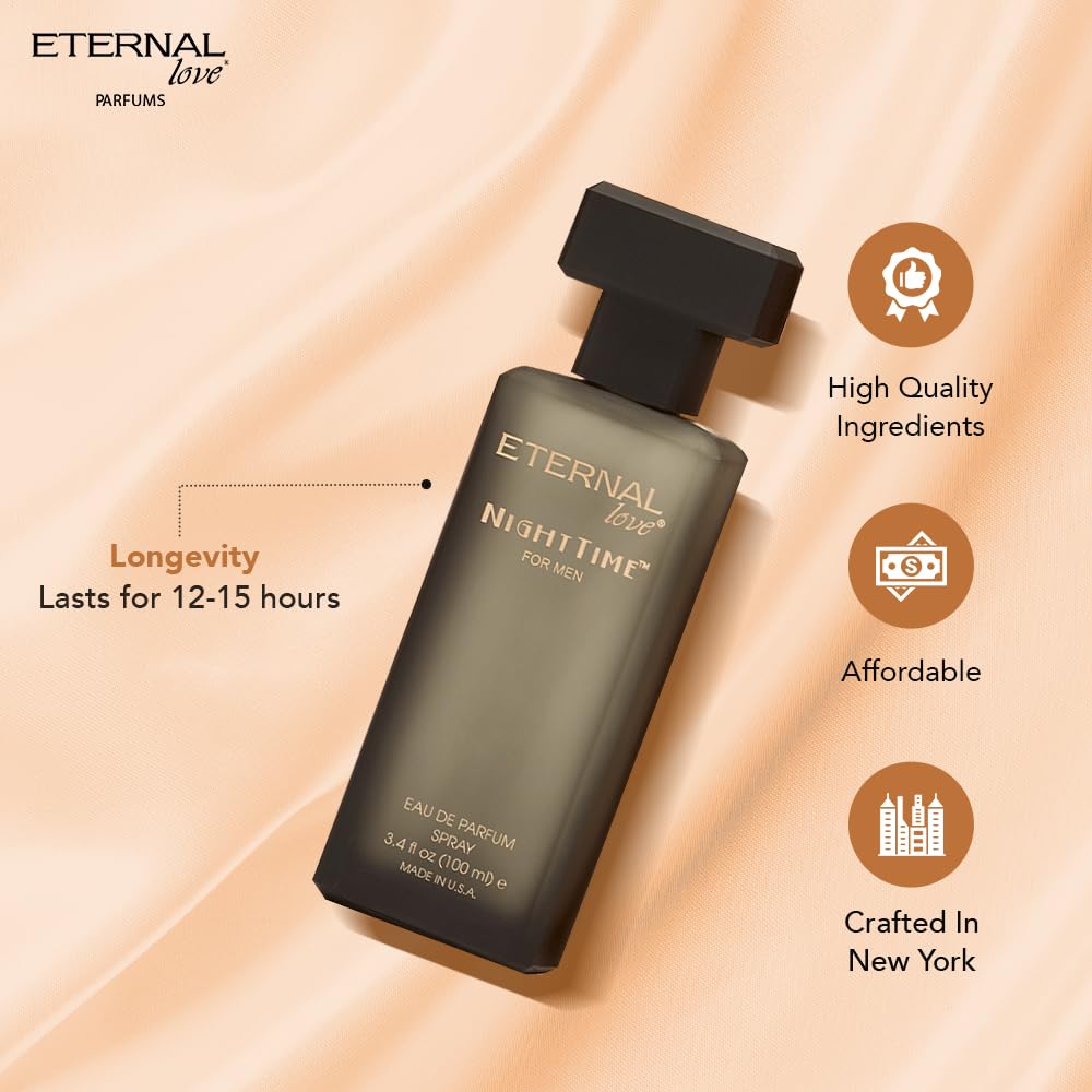 Eternal Love Nighttime for Men - Long Lasting Eau de Parfum Spray - Clean Masculine Fragrance with Rose & Jasmine - Warm Sophisticated Scent - 3.4oz Beauty & Personal Care Eternal Love