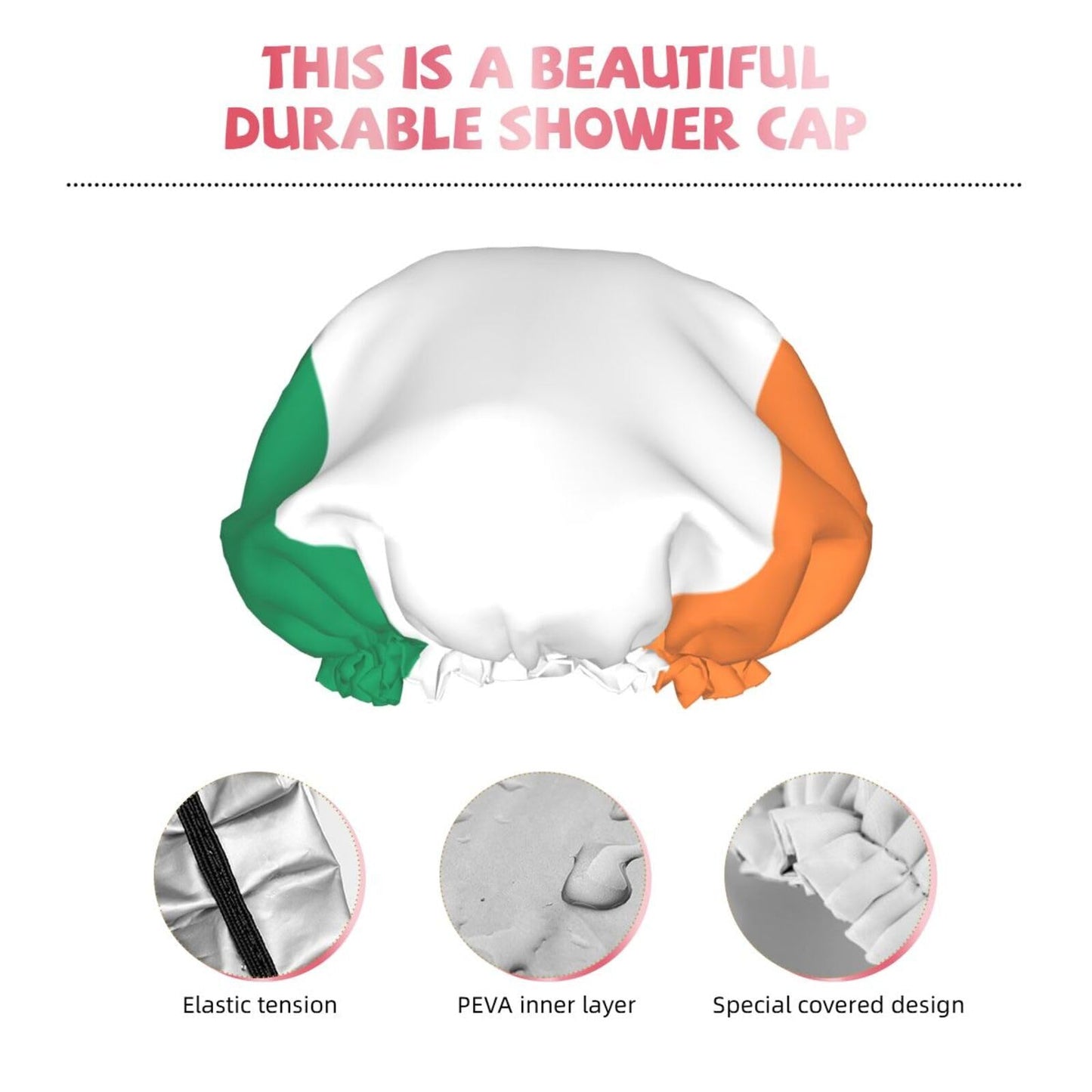 Ireland Flag Prints Shower Cap Double Layer Lined Waterproof Bathing Shower Hat Beauty and Personal Care Hayyett