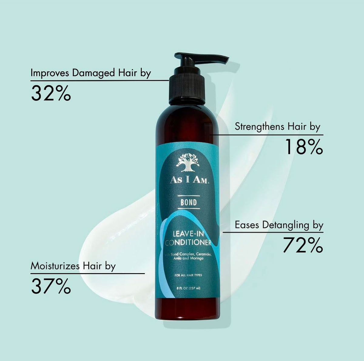 As I Am Bond Leave-In Conditioner - 8 oz - Bond Repair Treatment For Damaged Hair - with Moringa, Amla, & Ceramides