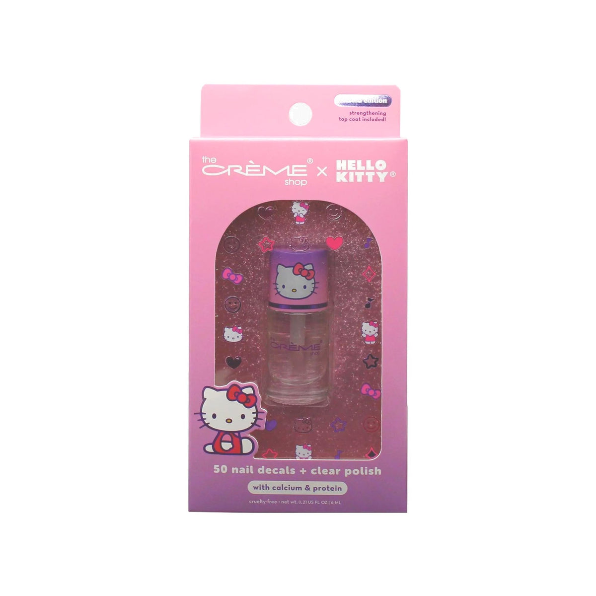 The Crème Shop X Hello Kitty (Purple) 50 Nail Decals + Clear Polish, Nail Stickers for Nail Art, Naik Kits
