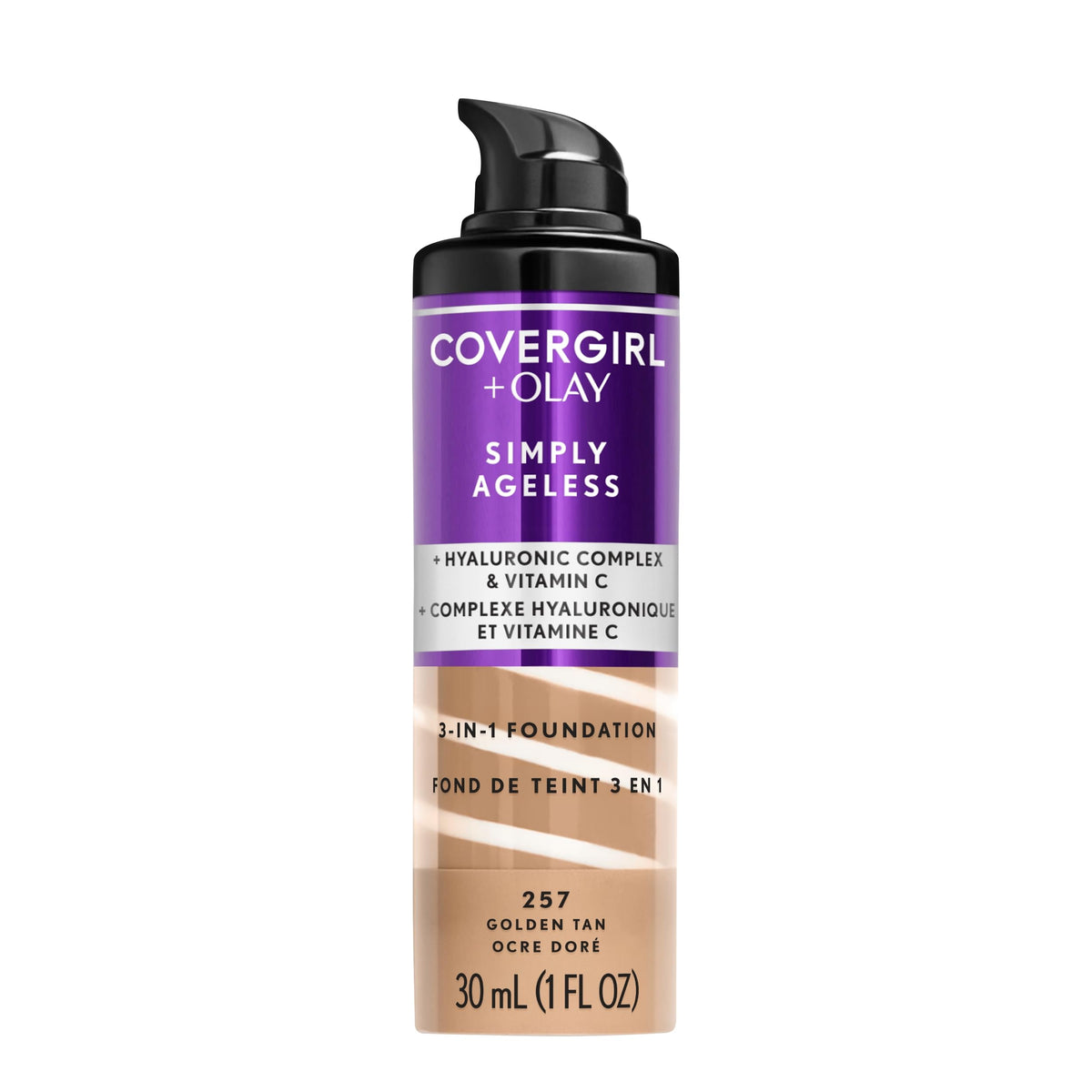 COVERGIRL & Olay Simply Ageless 3-in-1 Liquid Foundation, Matte Finish, Hyaluronic & Vitamin C Formula, 257 Golden Tan, 1 Count Beauty & Personal Care COVERGIRL