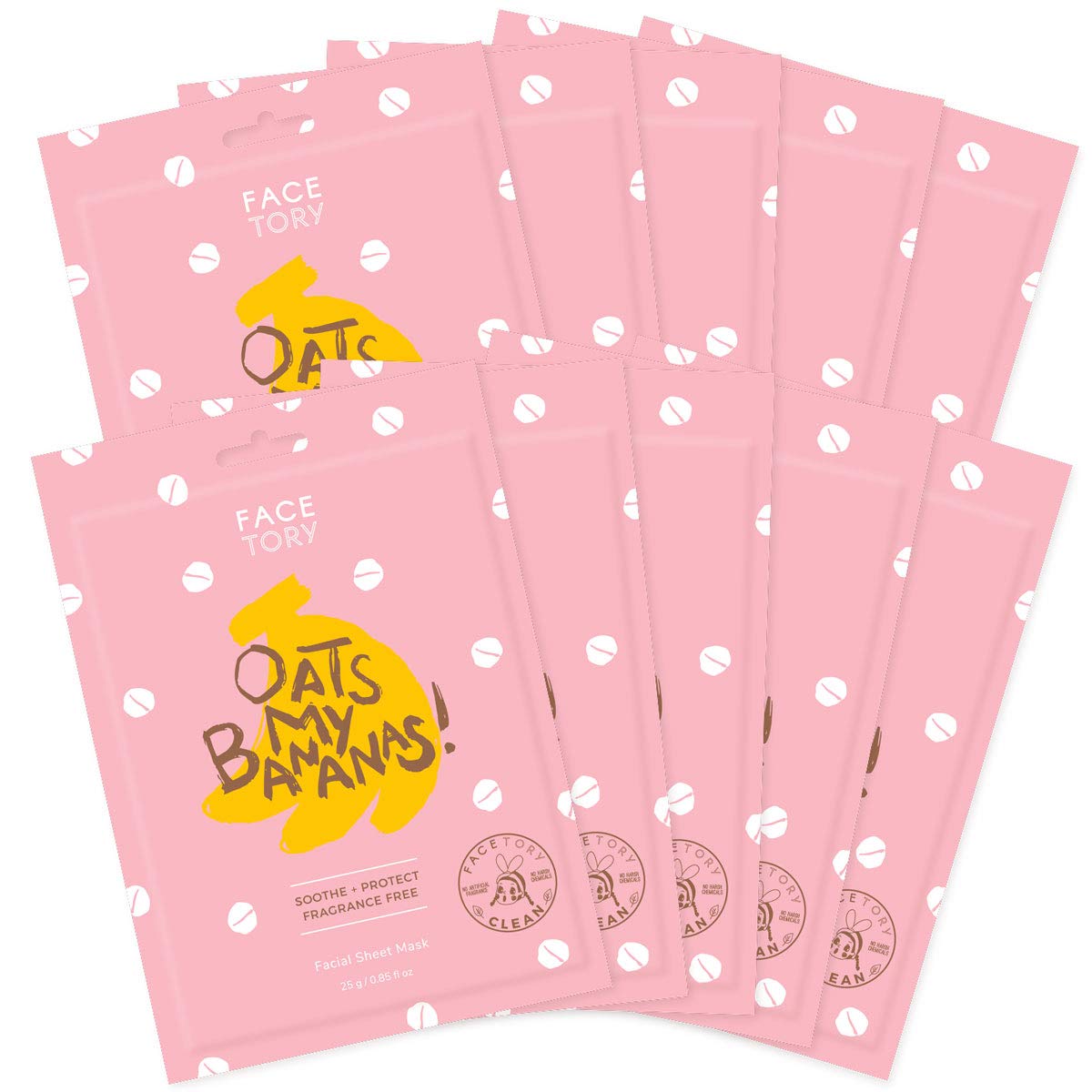 FACETORY K Beauty Face Mask Skin Care - OATS MY BANANAS CALMING Sheet Mask with Oat Extract | Milky Essence Soothes & Moisturizes (10 Pack) Beauty & Personal Care FACETORY