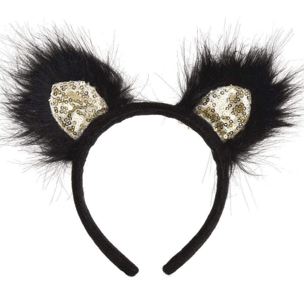 Amscan Honey Cat Ears Headband - One Size - Black & White Fabric Design - Perfect Accessory for Cosplay & Fashion Enthusiasts, 1 Pc.