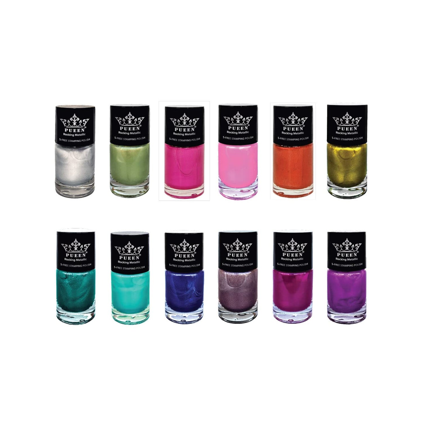 PUEEN Rocking Metallic Stamping Nail Polish Nail Art Color - Set of 12 Metallic Colors - 12ml each - BH001043 Beauty & Personal Care PUEEN