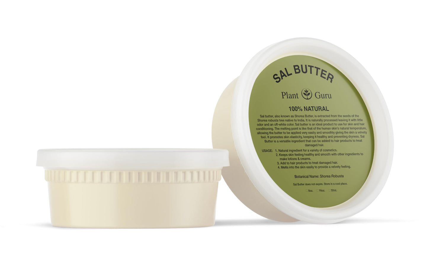 Plant Guru Raw Sal Seed Butter 8 oz. 100% Pure Natural Cold Pressed - Great for Skin, Body and Hair Moisturizer, DIY Creams, Balms, Lotions and Soap Beauty & Personal Care Plant Guru