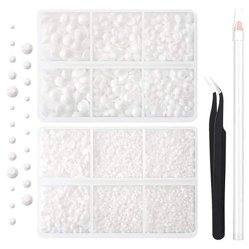 AUREHEN 10000PCs 2-6MM White Resin Flat Back Rhinestones, Round Non Hotfix Resin Rhinestones Nail Gems Stones with Tweezer & Picker Pen for Tumblers Beauty & Personal Care AUREHEN