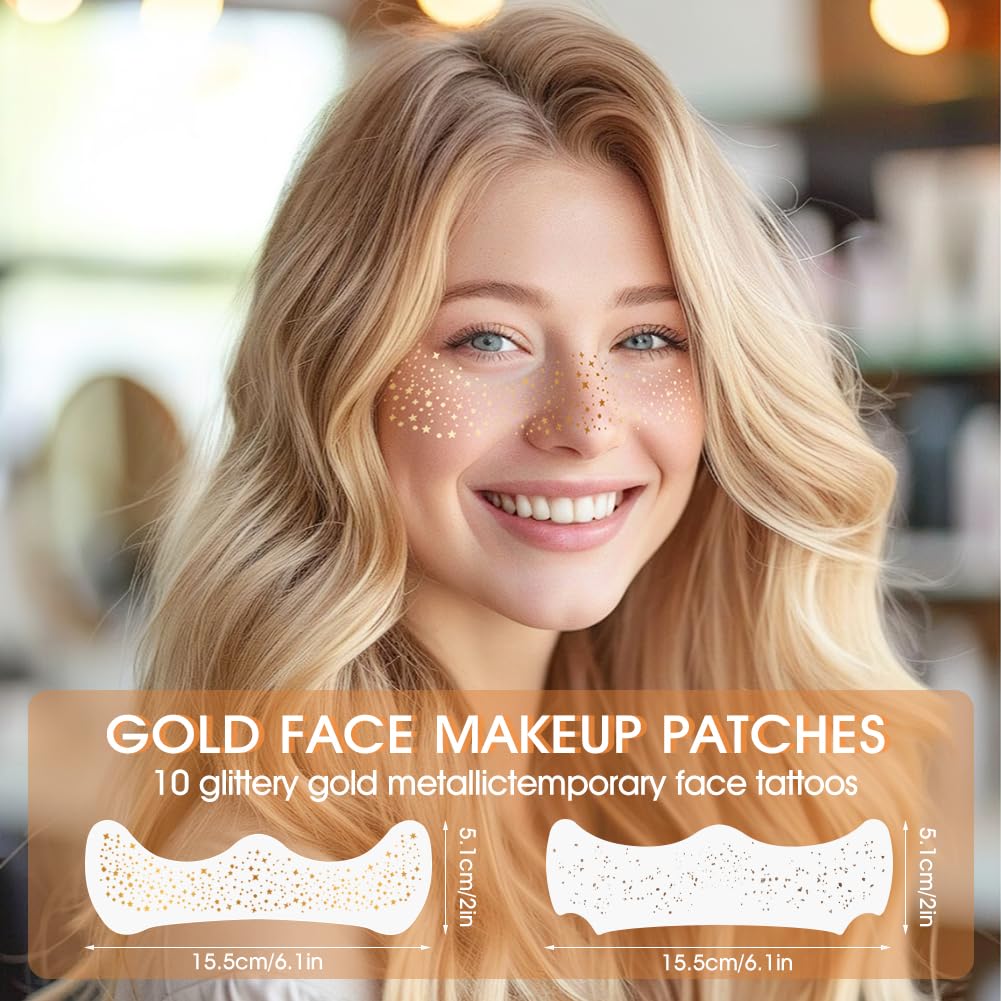 Face Glitter Freckles, Glow Up Makeup Patches for Face, 10pcs Gold Sparkle Freckles, Face Glitter Makeup Speckles, Glitter Makeup Accessories Beauty & Personal Care Grednfhat