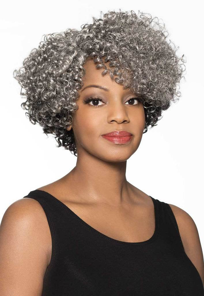 Foxy Silver Marjorie Wig Color 4 Med Dark Brown Wigs Short Tight Curls Lace Front Synthetic Side Part African American Average Cap