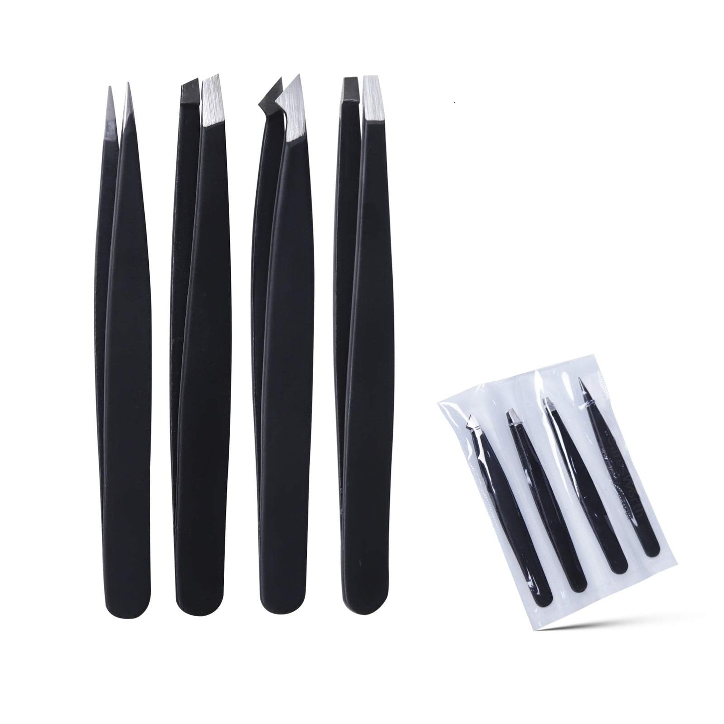 4Pcs/Set Eyebrow Tweezers for Hair Plucking For Men & Women - Stainless Steel (Black) Beauty and Personal Care CaresWorth