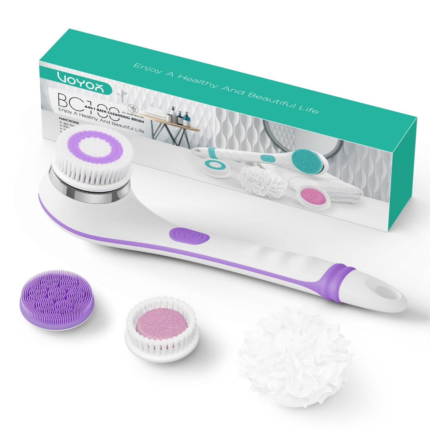 VOYOR Electric Body Brush Back Scrubber for Shower Rechargeable Exfoliating Bath Brush Powered Shower Brush with Non-Slip Long Handle Deep Cleansing Beauty and Personal Care VOYOR