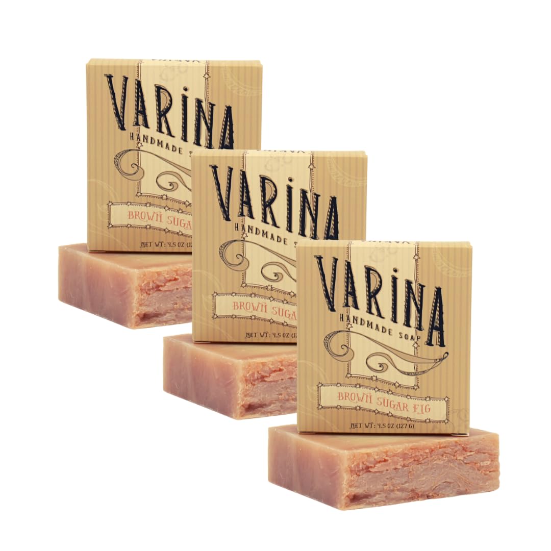Varina Natural Brown Sugar Fig Bar Soap - Gentle Cleansing for Sensitive Skin, Sweet and Vanilla - 3 Pack Beauty & Personal Care Varina