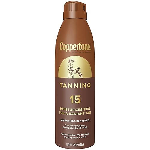 Coppertone Tanning Sunscreen Spray with Broad Spectrum SPF 15, Water Resistant Spray Sunscreen, Lightweight and Non-Greasy, 5.5 Oz Beauty & Personal Care Coppertone