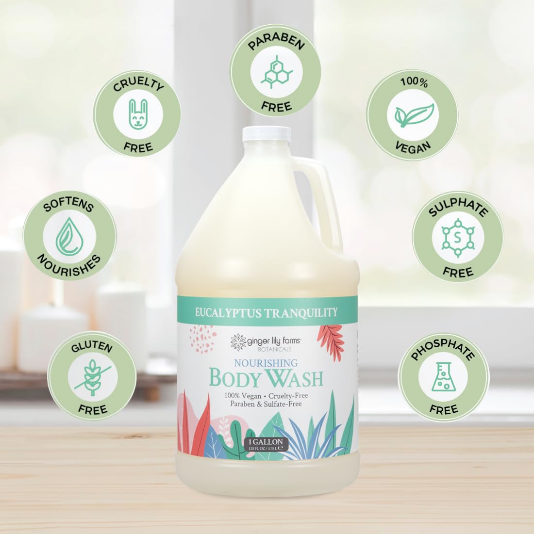 Ginger Lily Farms Botanicals Nourishing Body Wash, Eucalyptus Tranquility, 100% Vegan & Cruelty-Free, 1 Gallon (Pack of 4) Beauty & Personal Care Ginger Lily Farms