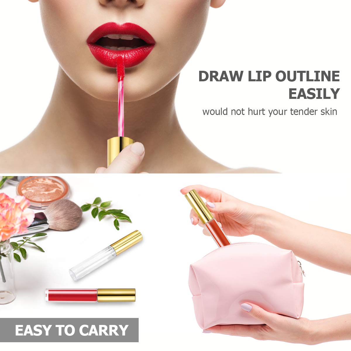10pcs 10ml Lip Gloss Tubes Bulk with Wand Empty Plastic Lipstick Bottles Lip Gloss Container Cosmetic Supplies for Lipstick Samples DIY (Golden) Beauty & Personal Care Lurrose