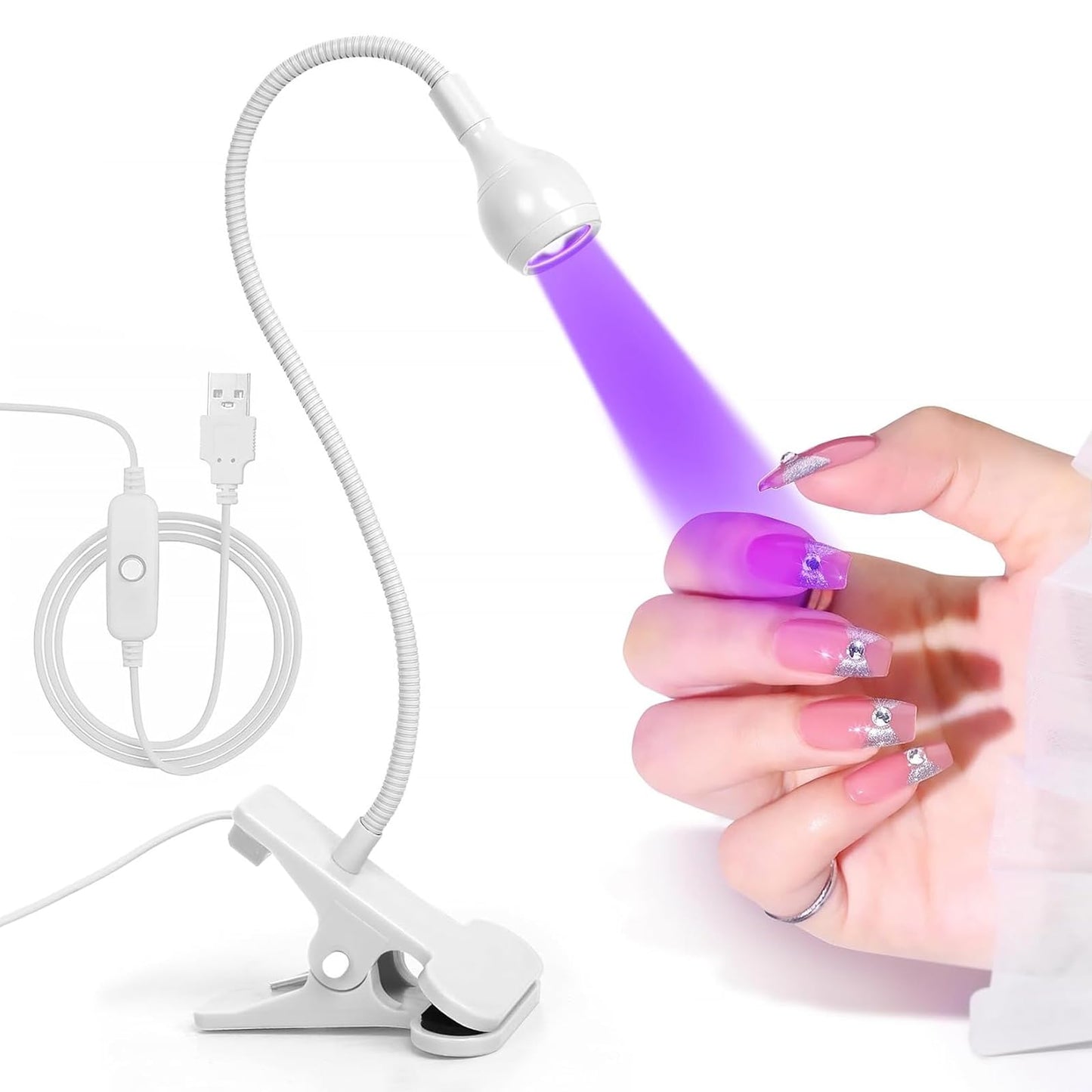 Geisofu UV Nail Lamp, White, Metal, 3W LED, Dual Wavelength, Dimmable, USB Powered, Flexible, Compact, Easy to Use Beauty and Personal Care Geisofu Default Title
