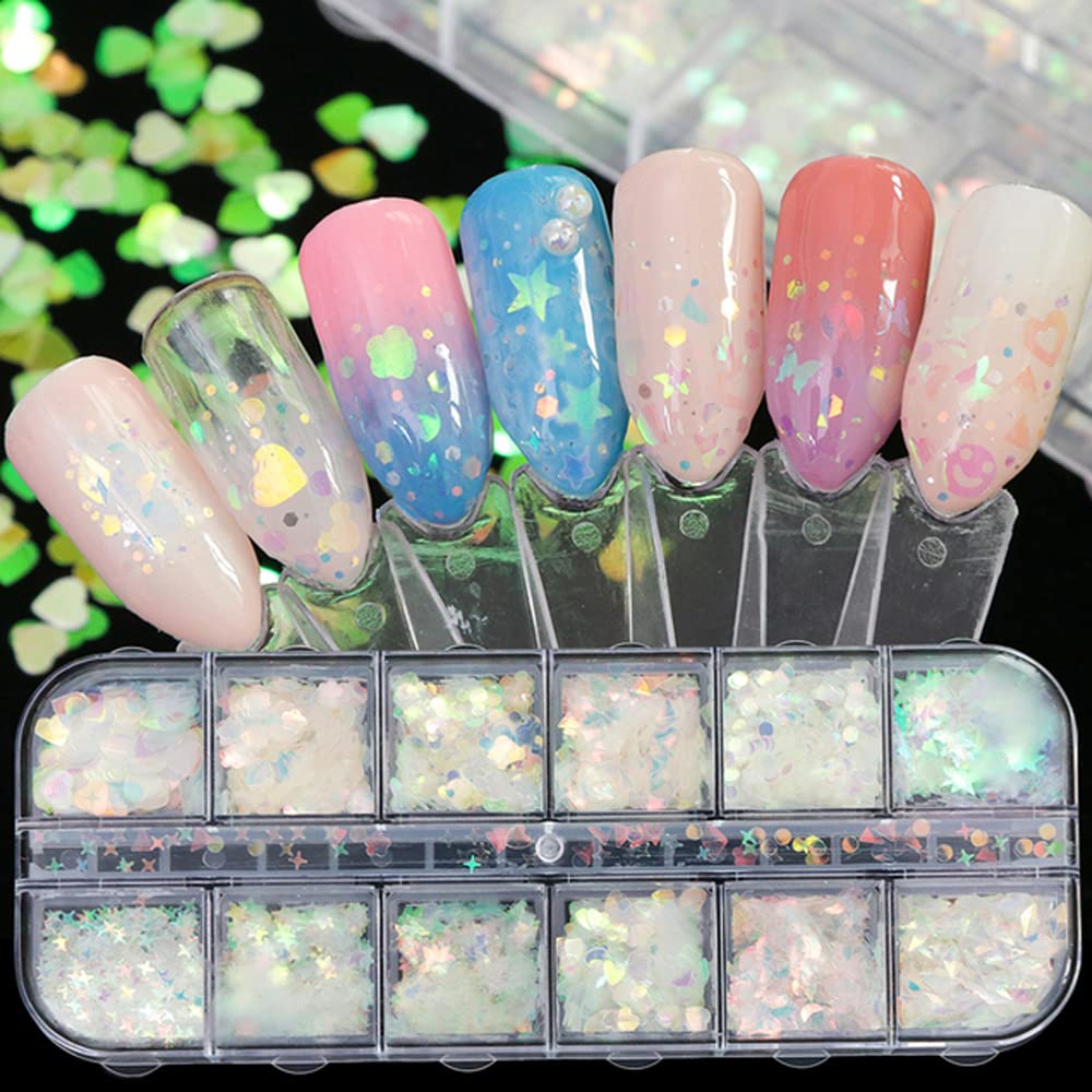 UARUOGP 24 Grids Holographic Nail Sequins and 1 Pcs Tweezers,Iridescent Mermaid Flakes Ultra-Thin Colorful Flakes Glitter Sticker,DIY Face Body Eyes Beauty & Personal Care UARUOGP