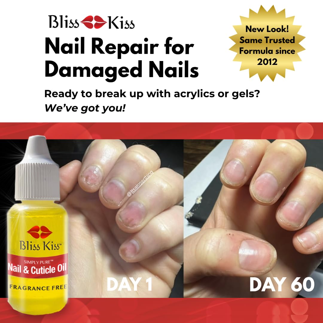 Bliss Kiss | Fragrance Free | Nail Oil Cuticle Dropper w/Vitamin E & Jojoba?Nail Strengthener Nail Growth Oil and Serum for Brittle Peeling Breaking Beauty & Personal Care Bliss Kiss