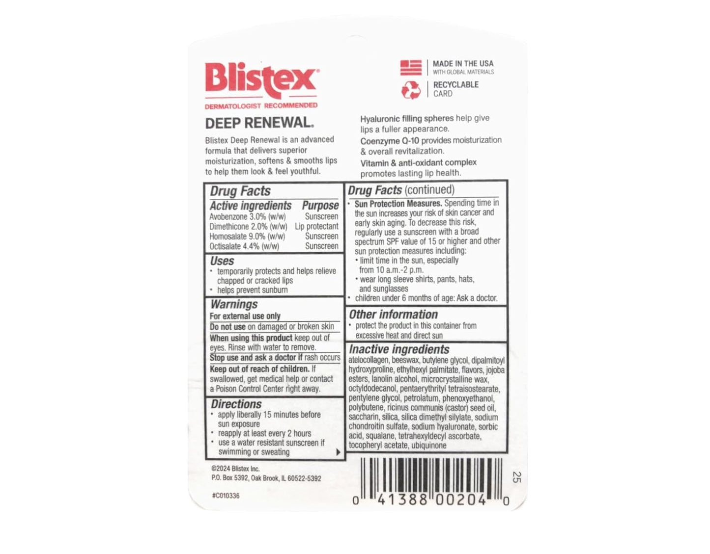 Blistex Deep Renewal Lip Protectant Sunscreen Balm, 0.13 Ounces (3.69g) (Pack of 4) Beauty & Personal Care Blistex