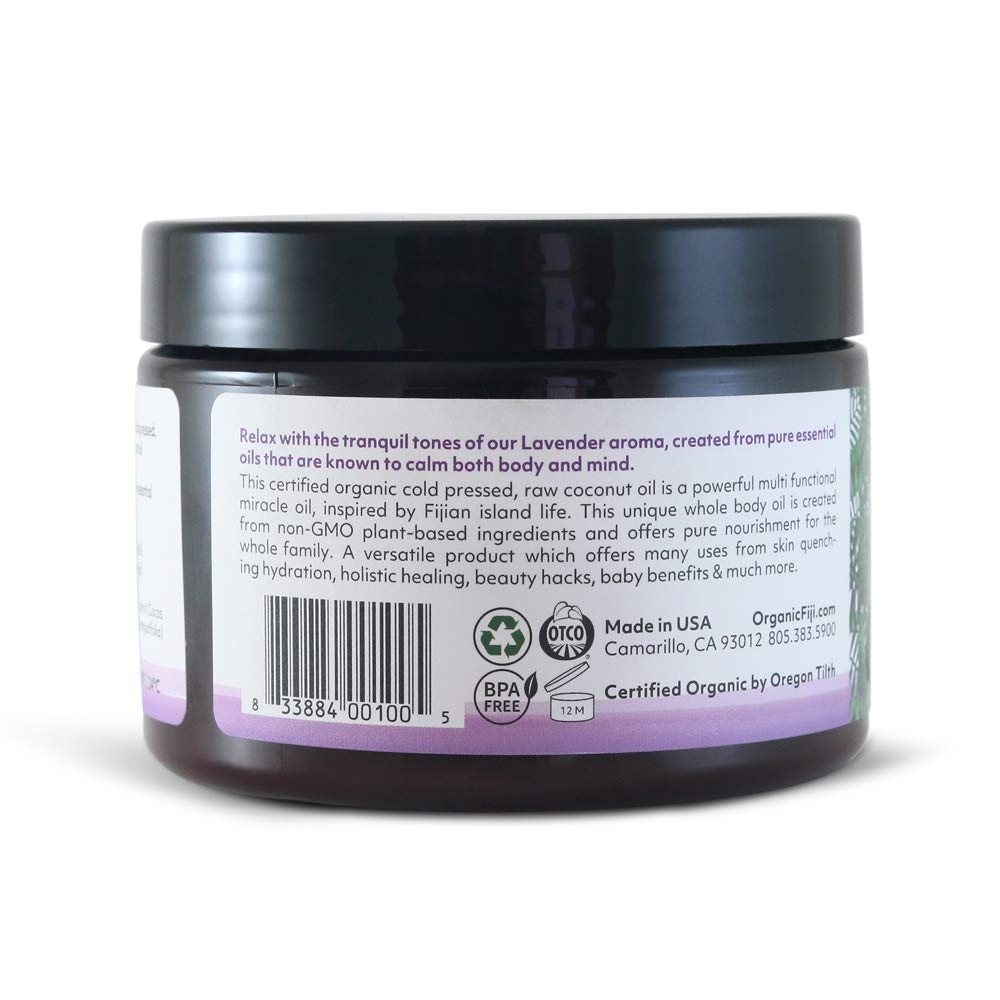 Organic Fiji Raw Cold Pressed Coconut Oil for Hair, Skin, Face & Body | Relaxing Massage Oil | Lavender,12 oz for Women Men & Baby Beauty & Personal Care Organic Fiji
