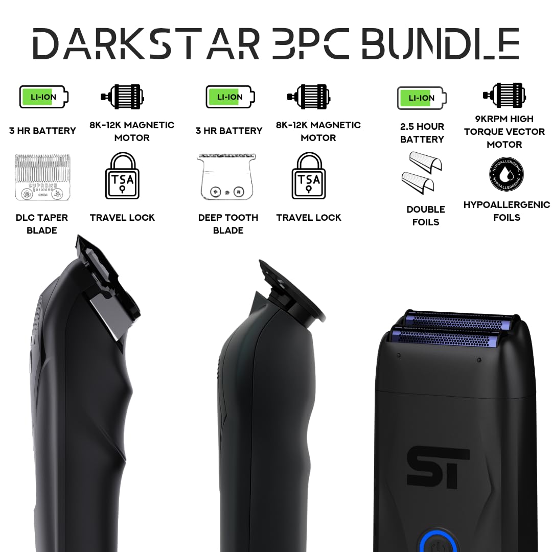 Supreme Trimmer Darkstar 72 Clipper, Trimmer & Darkstar Foil Shaver Set with Magnetic Vector Motor - 180 Min Run Time, 9000 RPM Professional Hair Beauty and Personal Care Supreme Trimmer