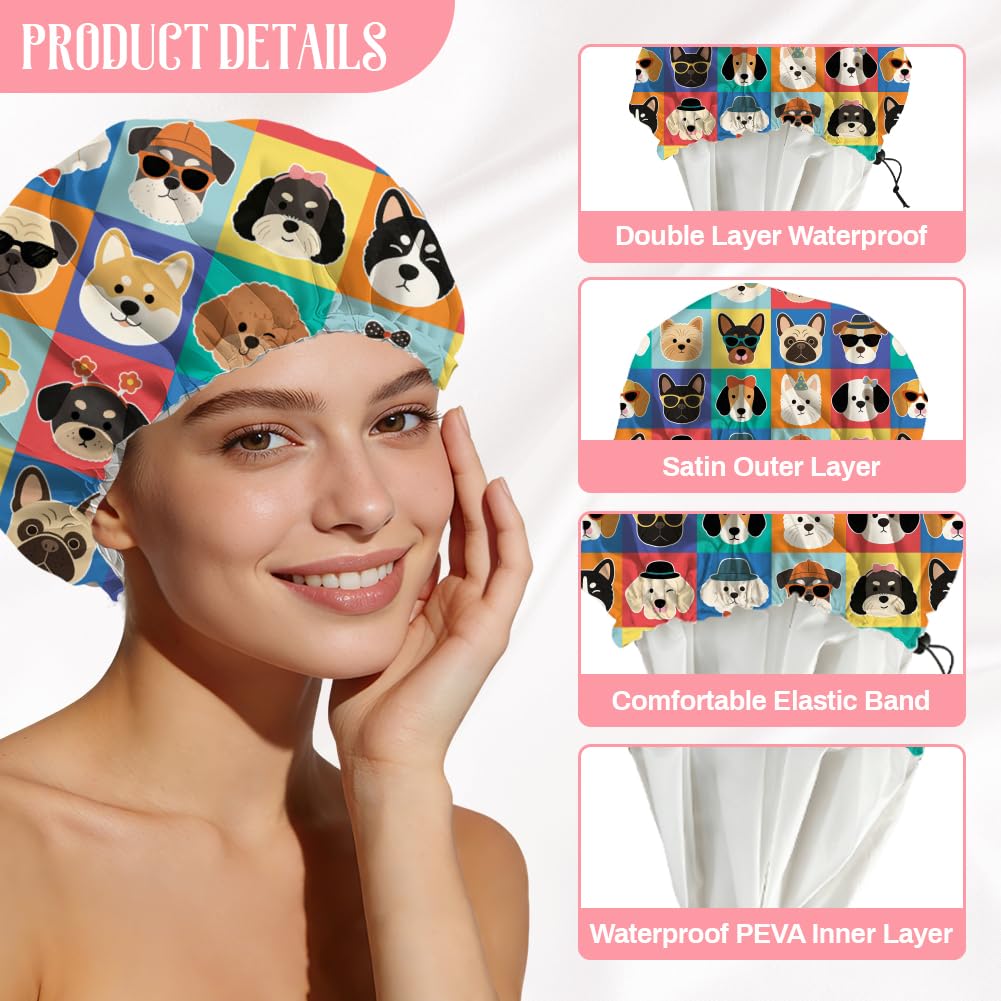DELORIGIN Funny Dog Reusable Shower Cap Cute Double Layer Waterproof Shower Caps Large Elastic Hair Cover Adjustable Hair - Drying Caps for Woman Man Beauty and Personal Care DELORIGIN