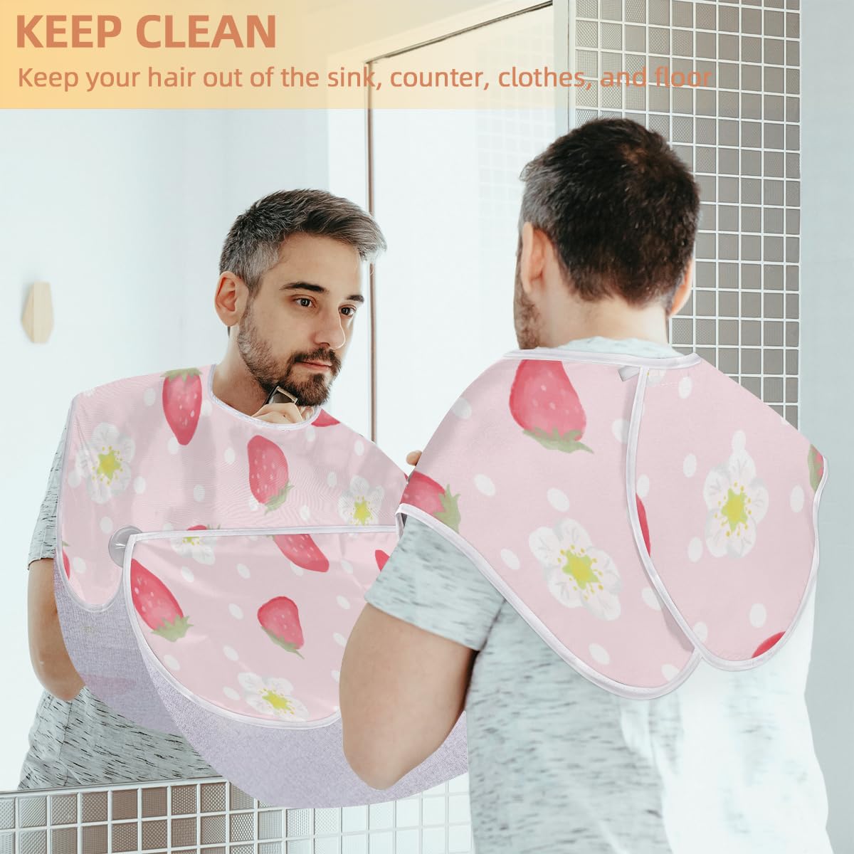 Hsnar Sweet Fruit Strawberry Beard Bib Beard Hair Catcher for Men Shaving Waterproof Non-Stick Hair Catcher Grooming Cloth with 2 Suction Cups Beauty and Personal Care Hsnar