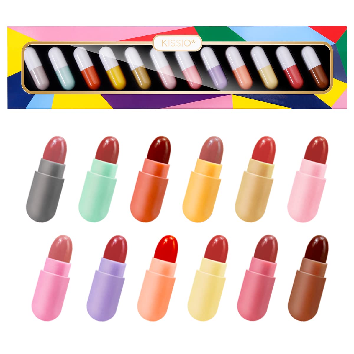 KISSIO Lipstick Set 12 Colors,Mini Matte Lipstick,Pill Lipstick Set,Waterproof Long Lasting Mini Capsules Lipstick,Travel Friendly,Cruelty Free,2.33 Beauty & Personal Care KISSIO
