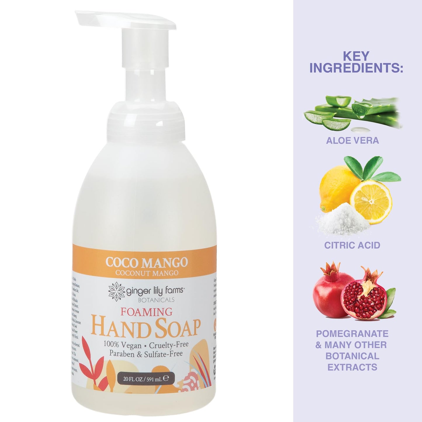 Ginger Lily Farms Botanicals All-Purpose Foaming Hand Soap Refill, Coco Mango, 100% Vegan & Cruelty-Free, Coconut Mango Scent, 20 Fl Oz (Pack of 1) Beauty & Personal Care Ginger Lily Farms
