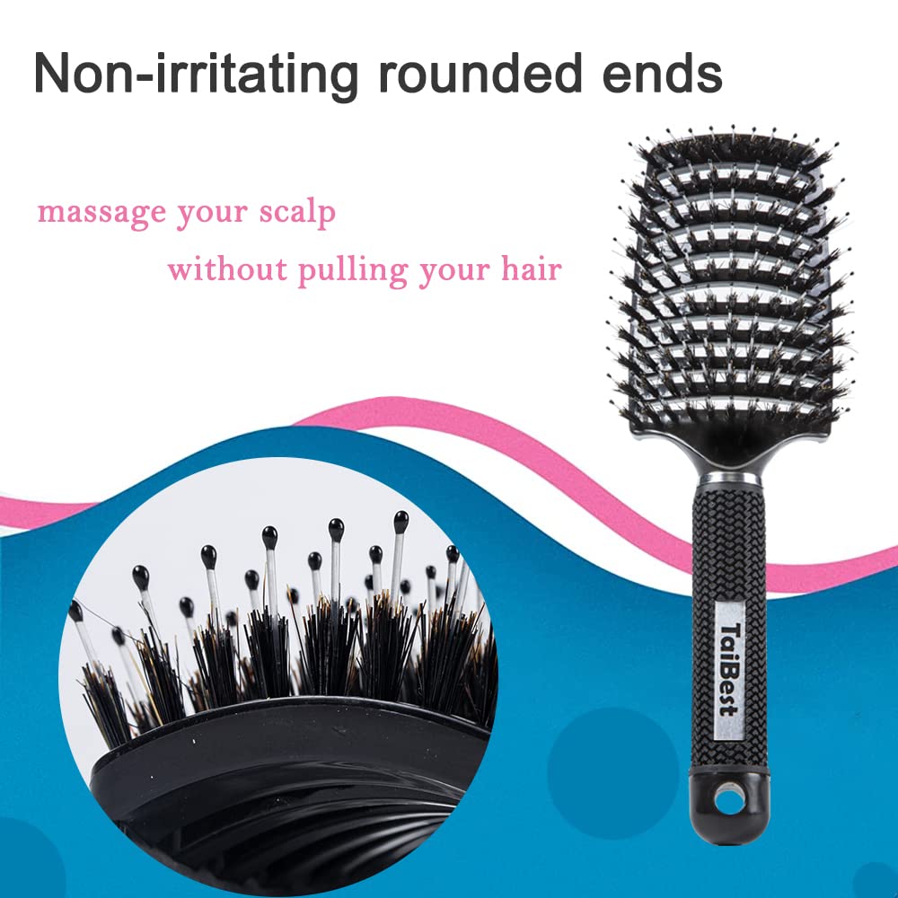 TaiBest Boar Bristle Hair Brush Set - Dry/Wet Hair Brushes Detangler for Fine, Thick, Curly Hair - Curved and Vented Hair Brush for Women, Men or Kids Beauty & Personal Care TaiBest