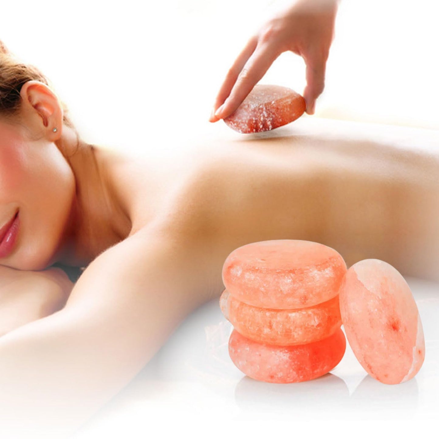 Glowyn Pink Himalayan Salt Massage Stone Discs - Flat, Thick & Round - Set of 4 - Pink Crystal Hand-Carved Stone for Massage Therapy and Deodorant Beauty and Personal Care Glowyn Pink