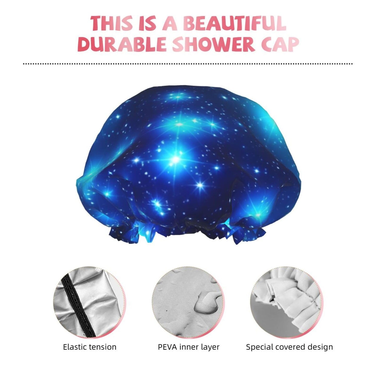 Blue Shining Stars Shower Cap for Women Men Large Reusable Shower Bonnet Double-Layer Waterproof Bath Caps Elastic Band Hair Hat for All Hairstyles Beauty and Personal Care BWLHJKE