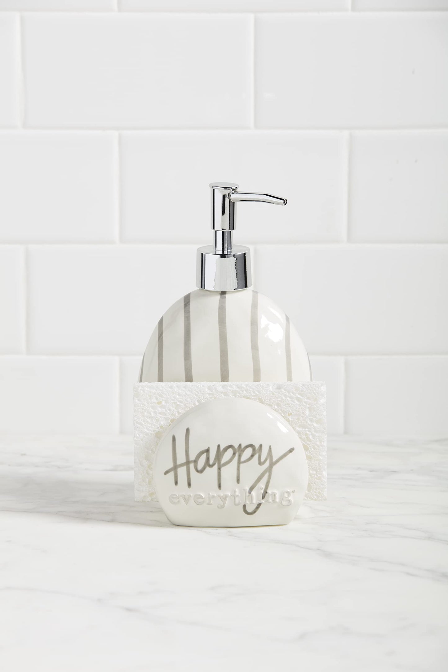 Mud Pie, White, 5" x 4 1/4" Happy Sponge Soap Pump Beauty & Personal Care Mud Pie