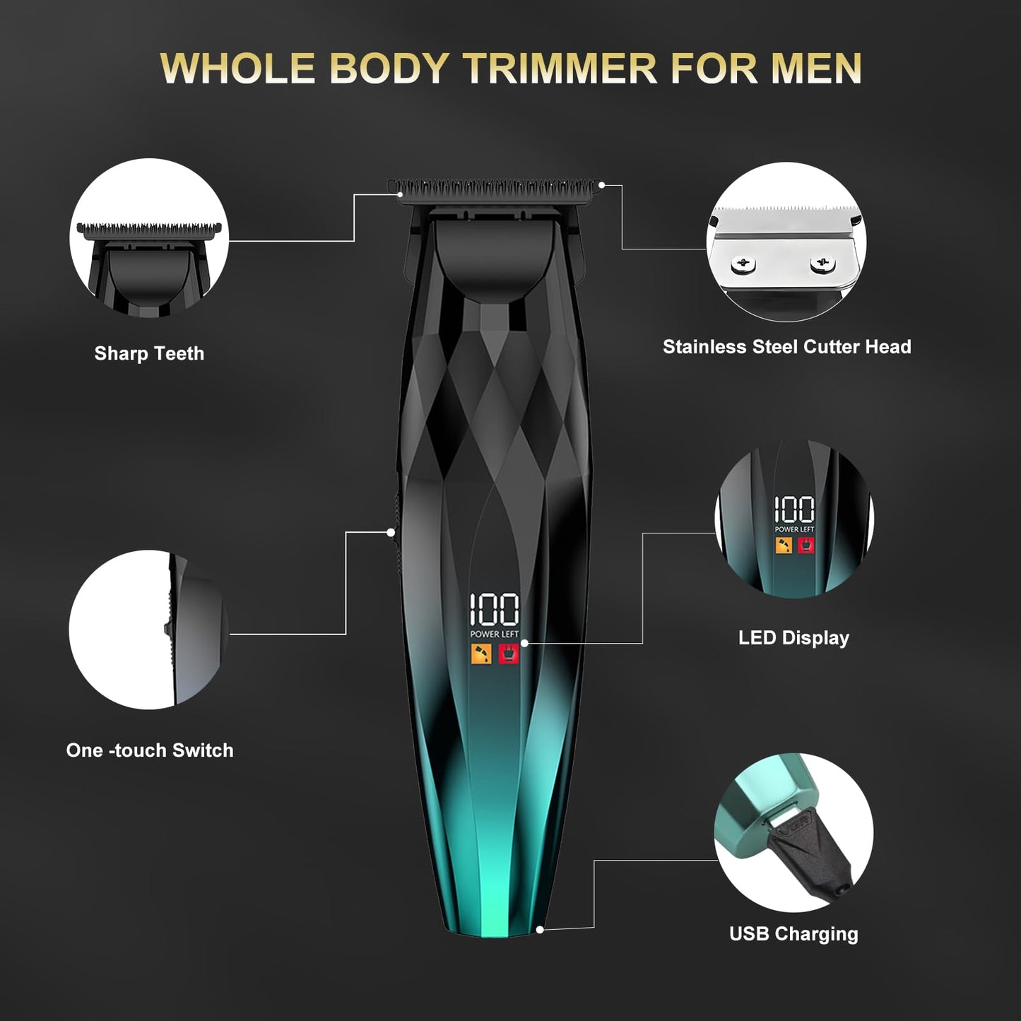WAIKIL Hair Clipper and Trimmer Set for Men, Rechargeable Cordless Barber Kit with LED Display, Professional Grooming Tools for Hair and Beard?Green Beauty and Personal Care WAIKIL
