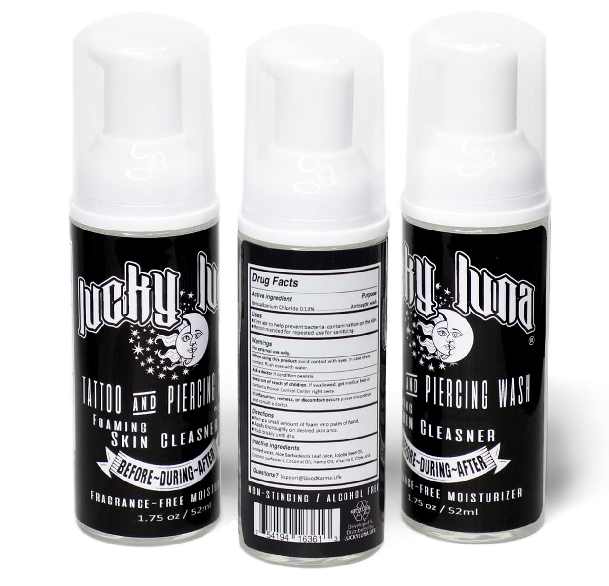 LuckyLuna Foaming Tattoo & Piercing Wash, Green Soap Replacement, All Purpose Moisturizing Wash for Artist Application + Aftercare, 1 unit of 1.75oz Beauty & Personal Care LuckyLuna
