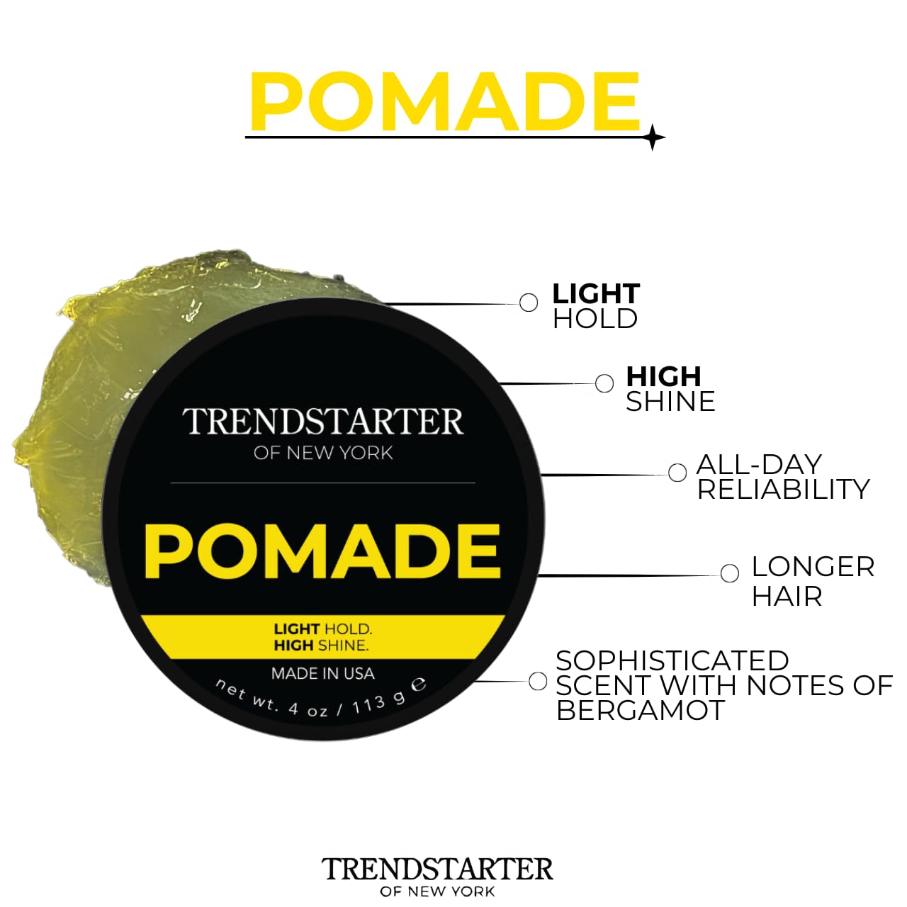 TRENDSTARTER - CLASSIC POMADE (4oz) - Light Hold - High Shine - Water-Based Pomade - All-Day Smooth Wet Look Finish - Non-Crispy Formula - Premium Beauty & Personal Care TRENDSTARTER