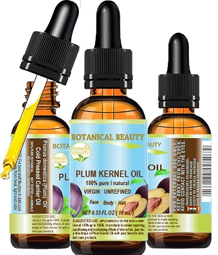 Botanical Beauty French PLUM KERNEL OIL 100% Pure Natural Virgin Unrefined Cold Pressed Carrier Oil 0.33 oz- 10 ml for Face, Skin, Hair, Lips, Nails. Beauty & Personal Care Botanical Beauty