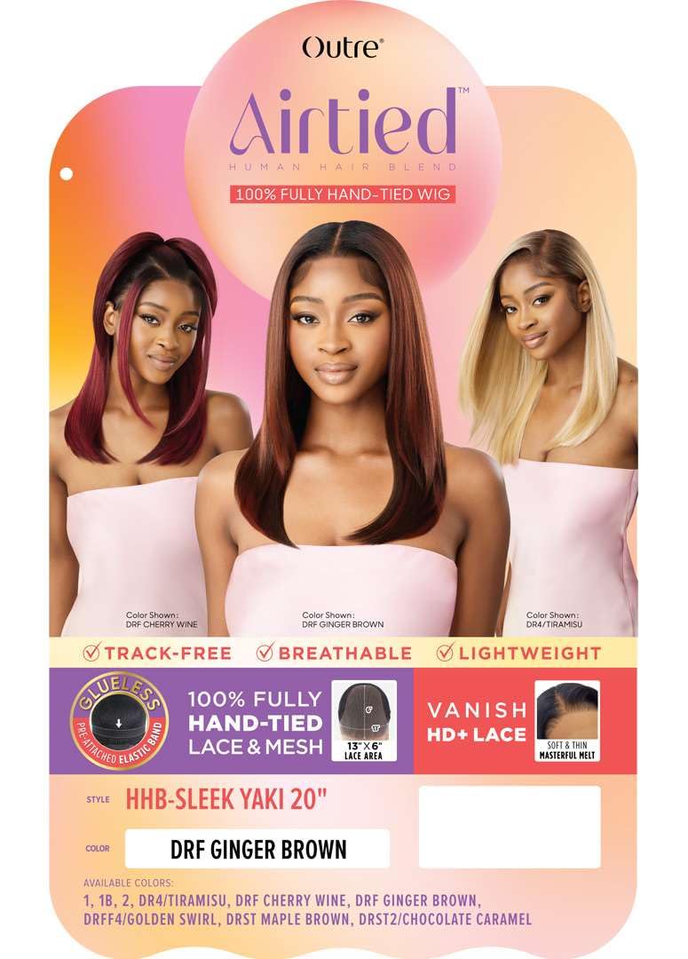 Outre Airtied 100% Fully Hand-Tied Wig - Human Hair Blend - Sleek Yaki 20" (JET BLACK 1)
