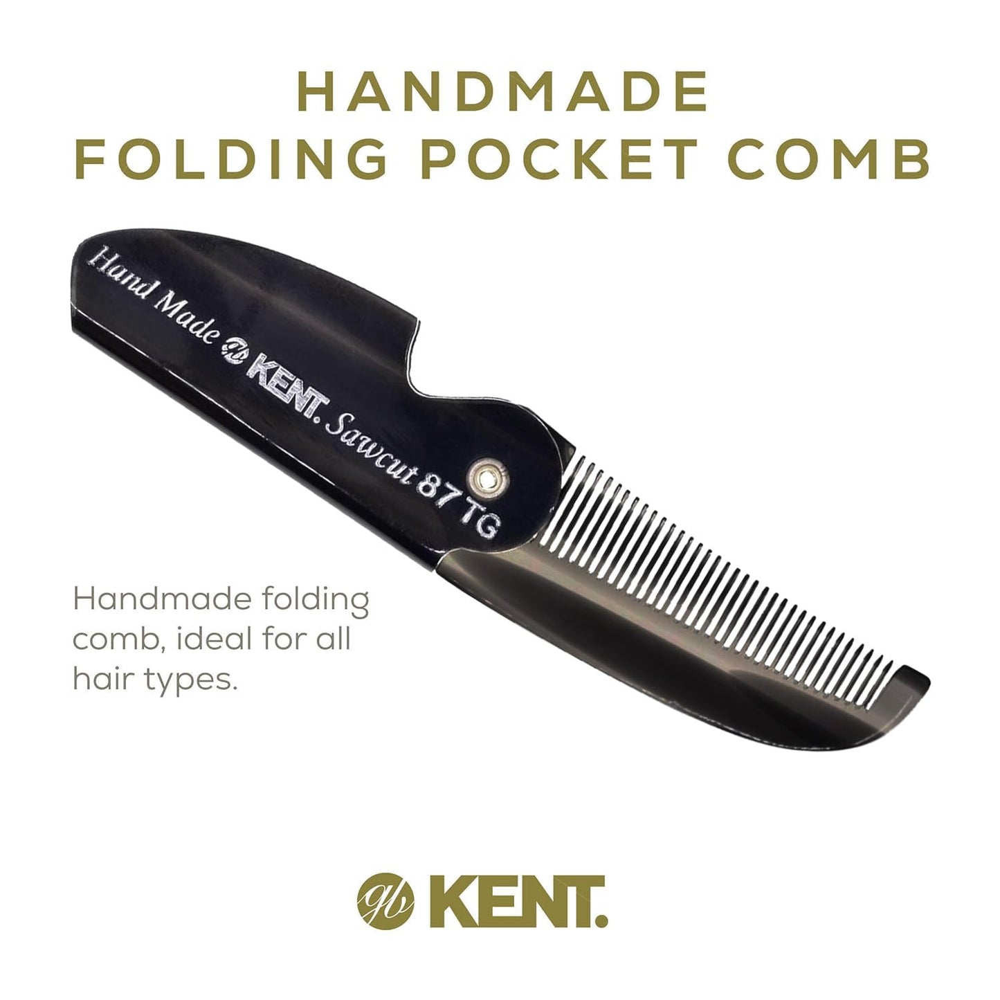 Kent 87T Black Graphite Handmade Folding Pocket Comb for Men, Fine Tooth Hair Comb Straightener for Everyday Grooming Styling Hair, Beard or Mustache Beauty and Personal Care KENT