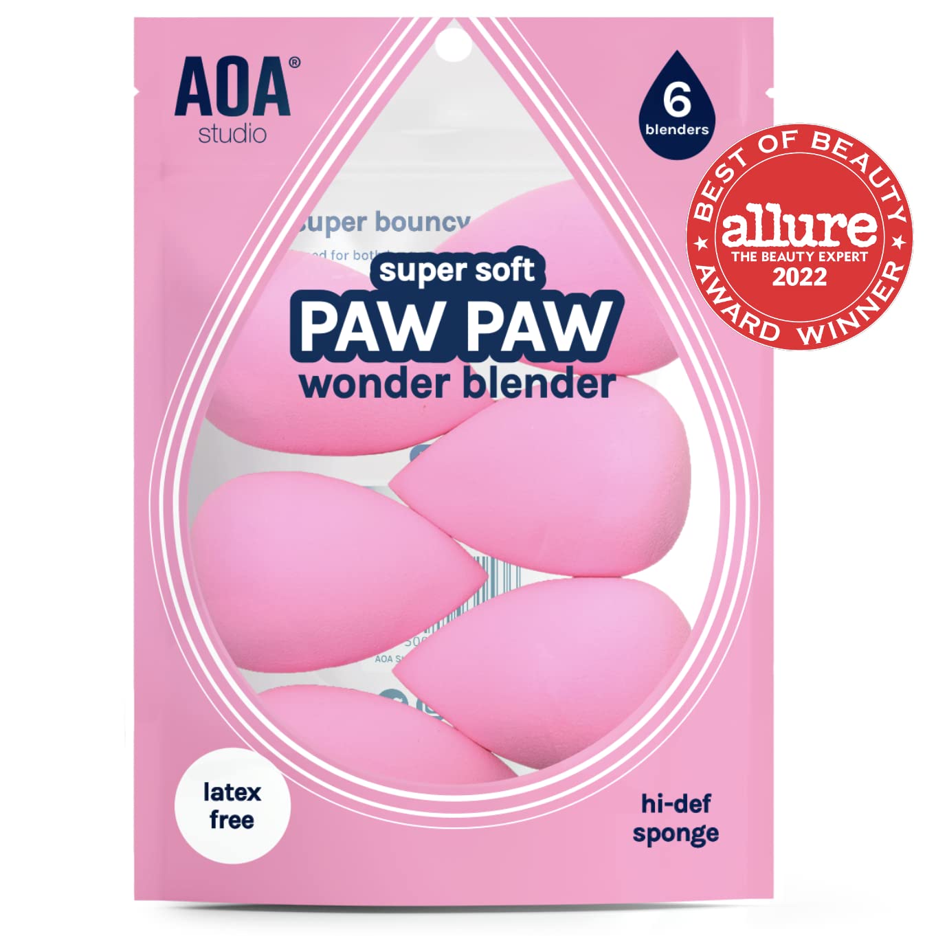 AOA Studio Collection makeup Sponge Set Latex Free and High-definition Set of 6 makeup Wonder blender For Powder Cream and Liquid, Super Soft Wonder Beauty & Personal Care AOA STUDIO