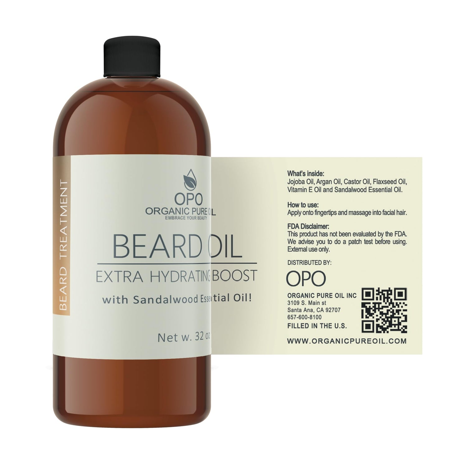 Sandalwood Beard Oil - Natural, Non-GMO, Facial Hair Hydrating & Conditioning Oil Blend - 32 oz - Bulk Sized, Promoting Growth and Silky Smooth Hair Beauty and Personal Care OPO