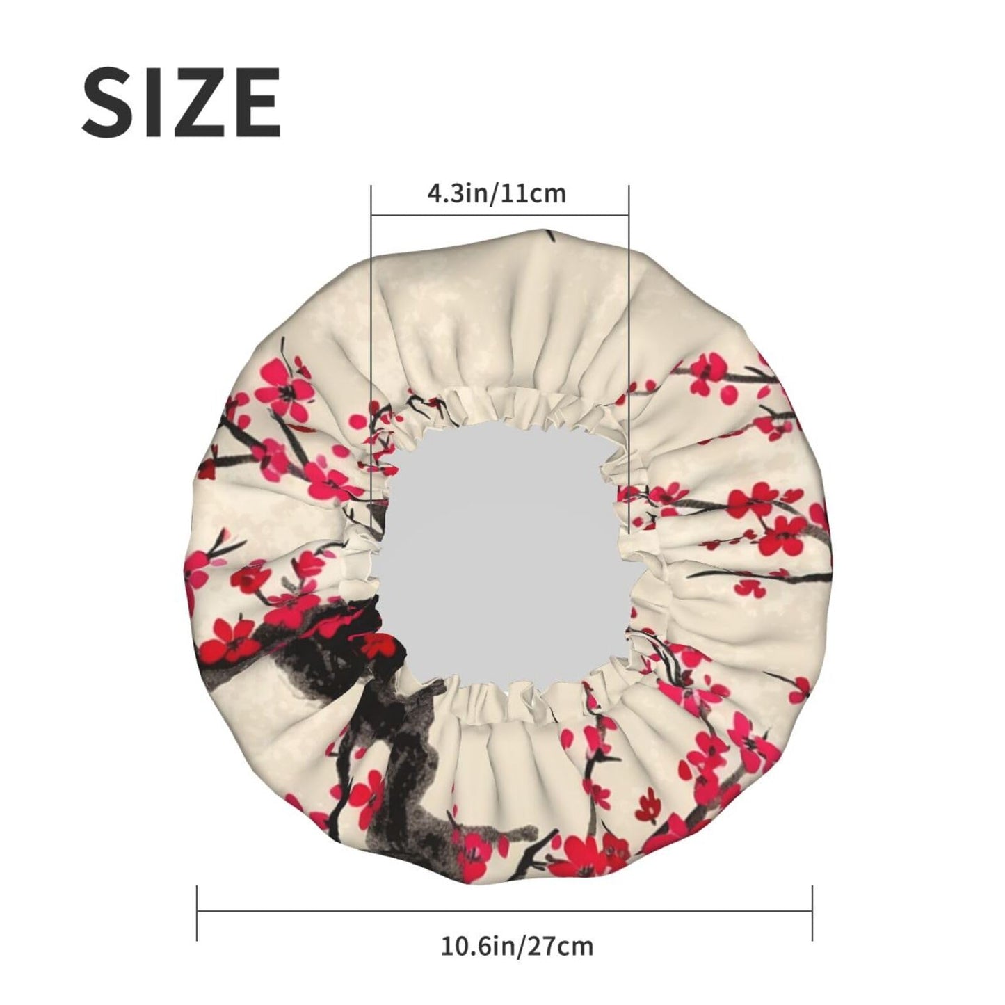 Japanese Floral Cherry Blossom Shower Cap for Women Men Large Reusable Shower Bonnet Double-Layer Waterproof Bath Caps Elastic Band Hair Hat for All Beauty and Personal Care BWLHJKE