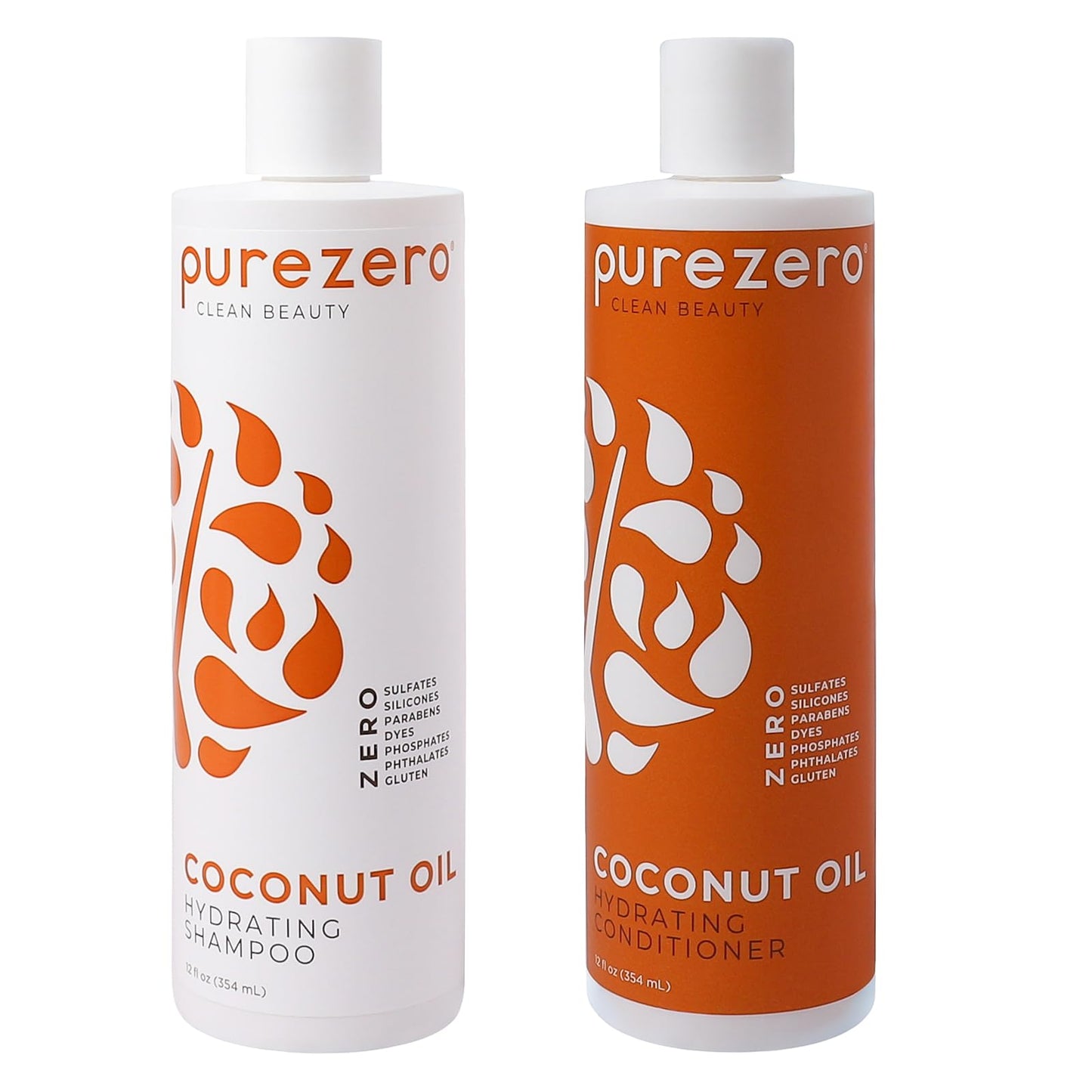 PureZero Coconut Oil Hydrating Silicone Free Shampoo & Conditioner Set - Vegan Formula for Dry or Color-Treated Hair - Deep Moisture, Sulfate-Free Beauty & Personal Care Purezero