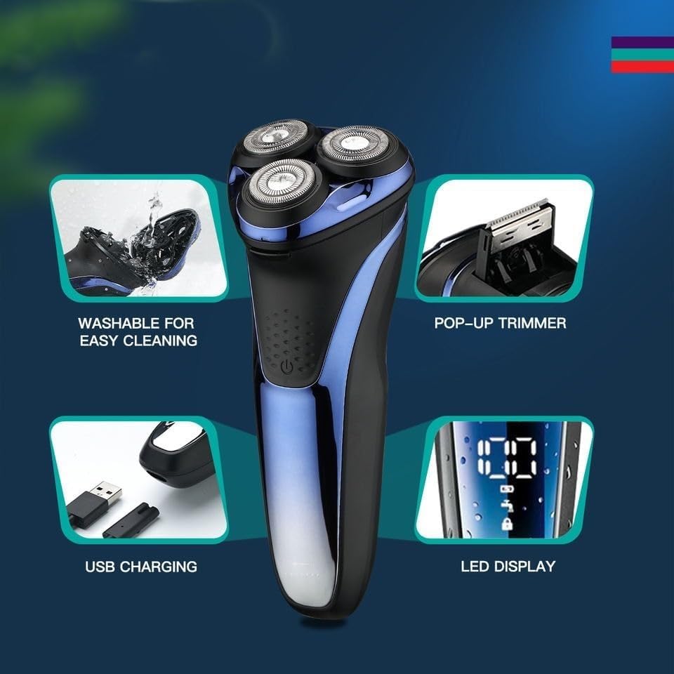 LEONYS Electric Shavers for Bald Men, 3D Floating Head Rotary Electric Shaver for Men Waterproof Beard Electric Razor Face Shaving Machine Beauty and Personal Care LEONYS