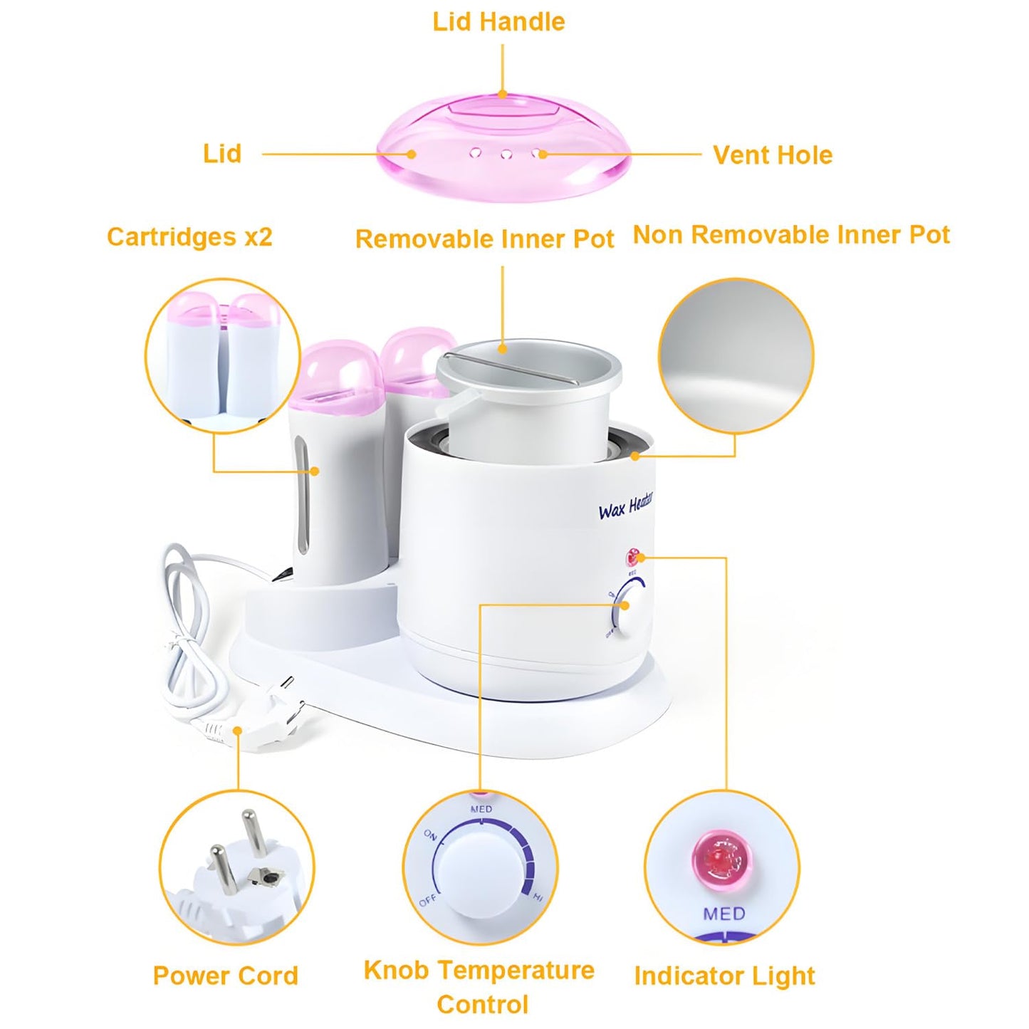 TARSHYRY Roll-On Wax Warmer & Hot Wax Heater Pot Hair Removal Kit for Women and Men - Coarse Body Hair Waxing System with 110V US Plug Heater Base Beauty and Personal Care TARSHYRY