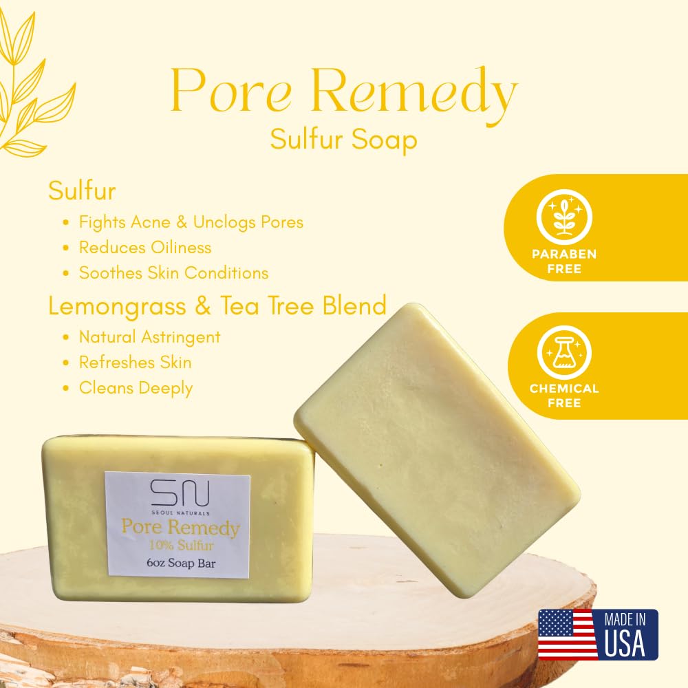 Seoul Naturals Pore Remedy 10% Sulfur Soap with Lemongrass and Tea Tree Oil for Acne, Blemishes, and Deep Cleansing, k beauty inspired,12oz, 2 x 6oz Beauty & Personal Care Seoul Naturals