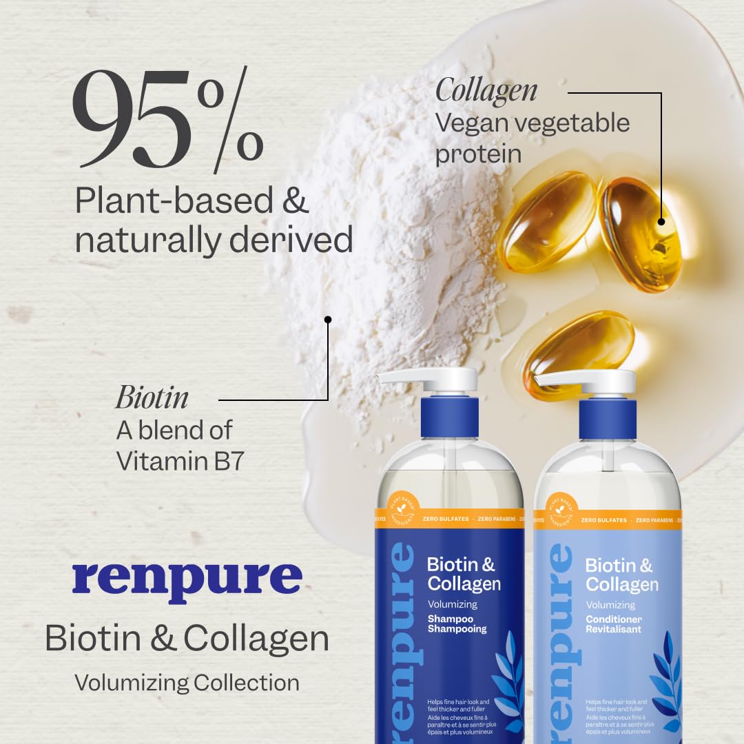 Renpure Biotin & Collagen Shampoo & Conditioner Set, Plant- Based - Nutrient Infused Formulas for Fuller, Thicker Looking Hair - For Fine Hair Beauty & Personal Care RENPURE