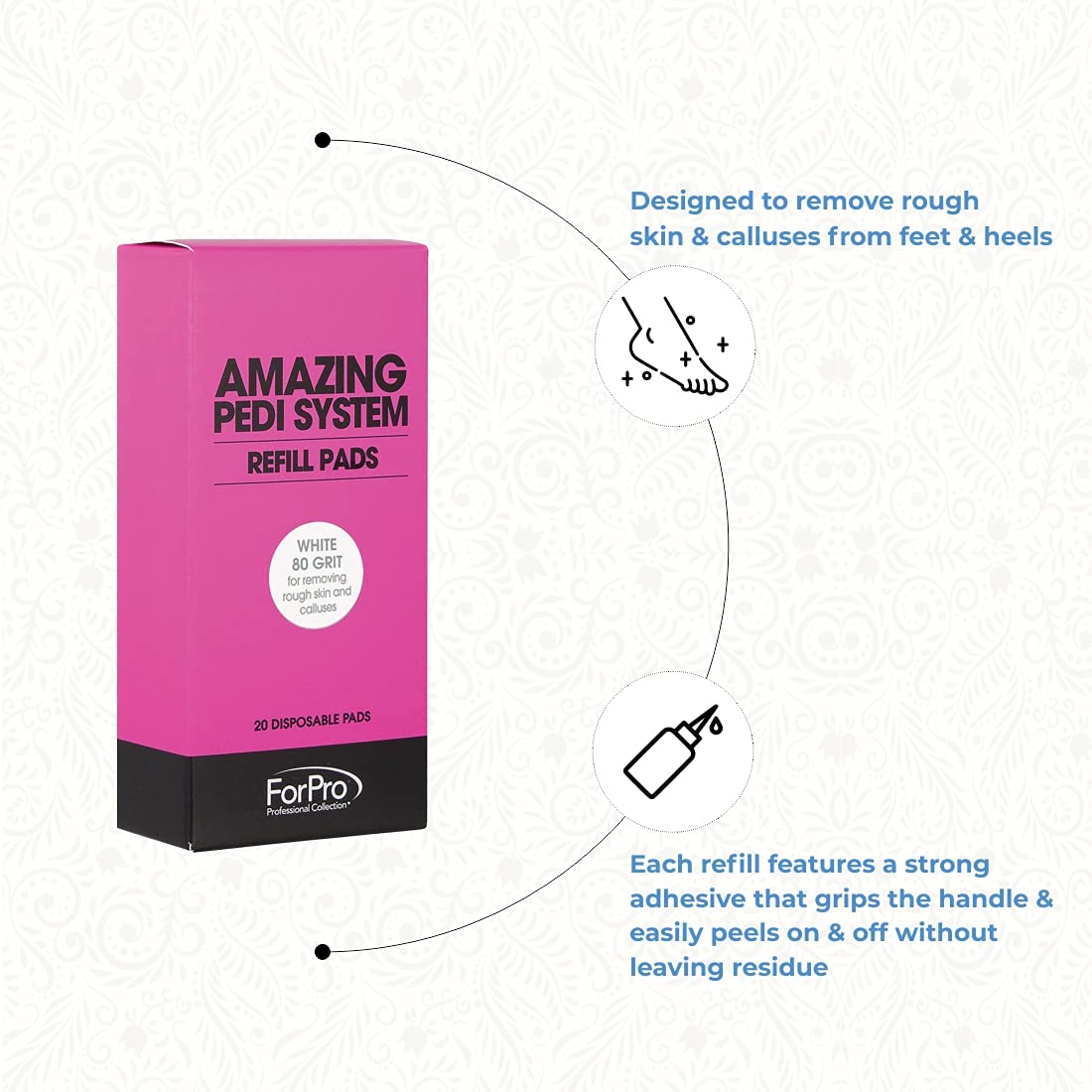 ForPro Professional Collection Amazing Pedi System Refill Strips, White, 80 Grit, Pedicure File Refills, 5” L x 2.5” W, 20-Count Beauty & Personal Care ForPro Professional Collection