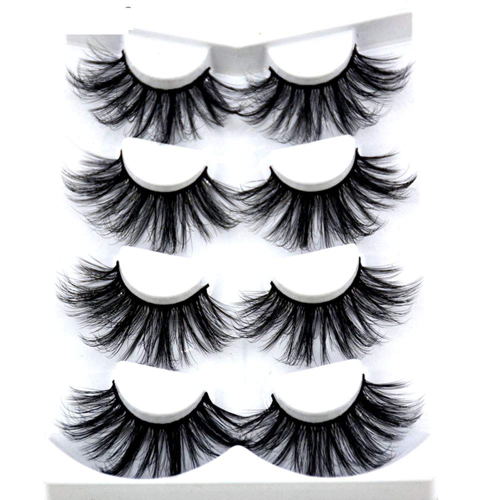 HBZGTLAD NEW 4 Pairs 3D Mink Hair False Eyelashes Criss-cross Wispy Cross Fluffy length 25mm Lashes Extension Handmade Eye Makeup Tools (MDR-4)