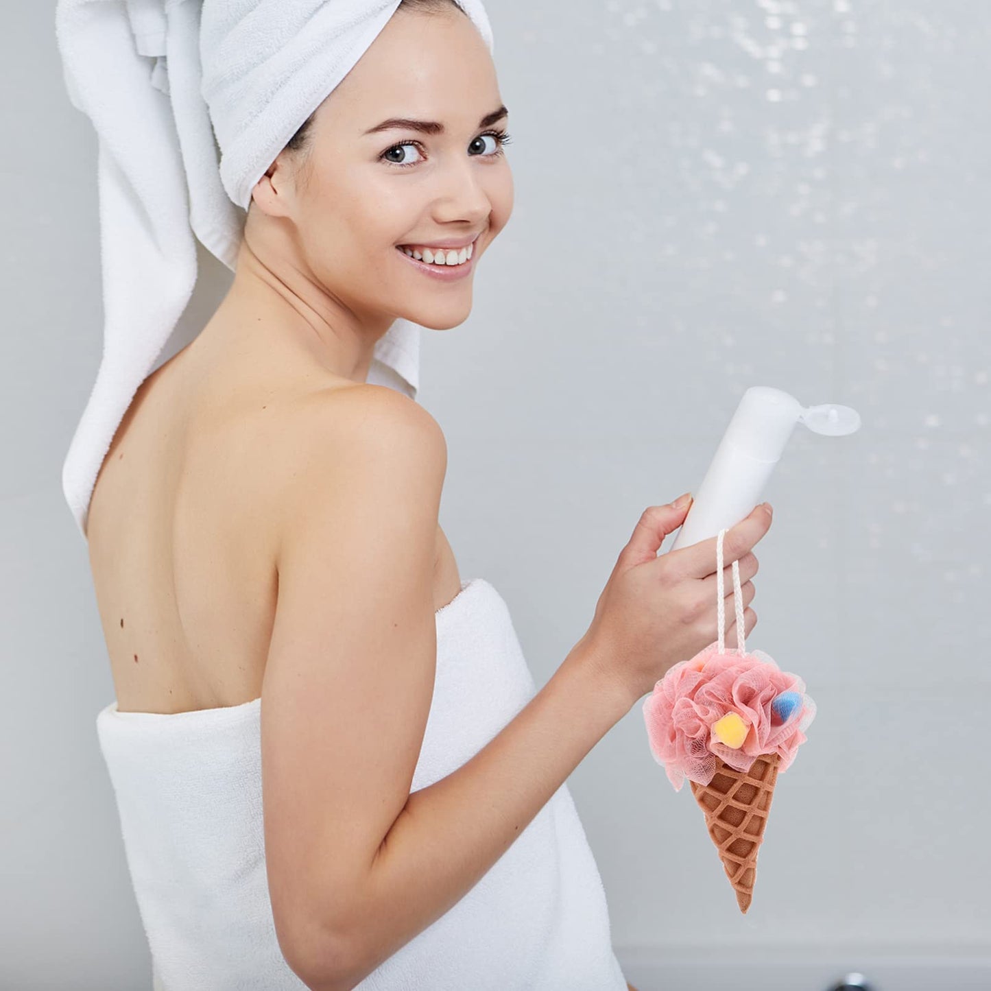 EXCEART 2 Pcs Household Loofah Sponge Ice Cream Shower Balls with Quick-Dry Lanyard Soft Bath Sponges for Gentle Exfoliating and Refreshing Shower Beauty and Personal Care EXCEART